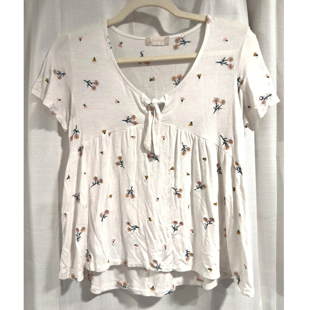 Altar'd State White Floral Embroidered Tie Front Babydoll Peplum Top Small